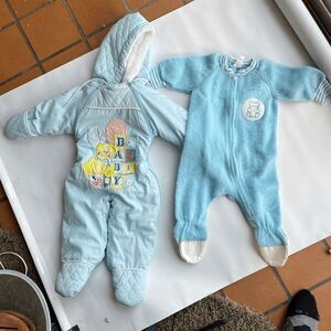 Vintage Shivers Baby Blue Snowsuit, 6-9M, Adorable Appliqués + Onesie